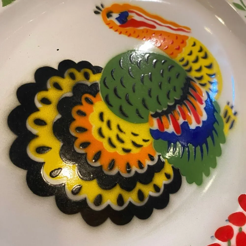 Vintage Large Enamelware Turkey Oval Platter Hand Painted Thanksgiving Decor 17.